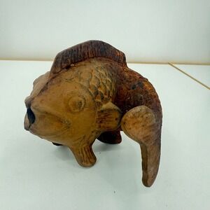 Vintage Cast Iron‎ Koi Fish Figurine Rust Black Patina Nautical Fountain Spout